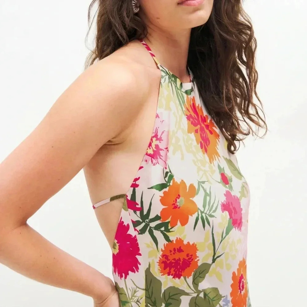 REFORMATION NWT Jennis Floral Silk Halter Mini Dress Low Back String Tie M - Picture 10 of 15